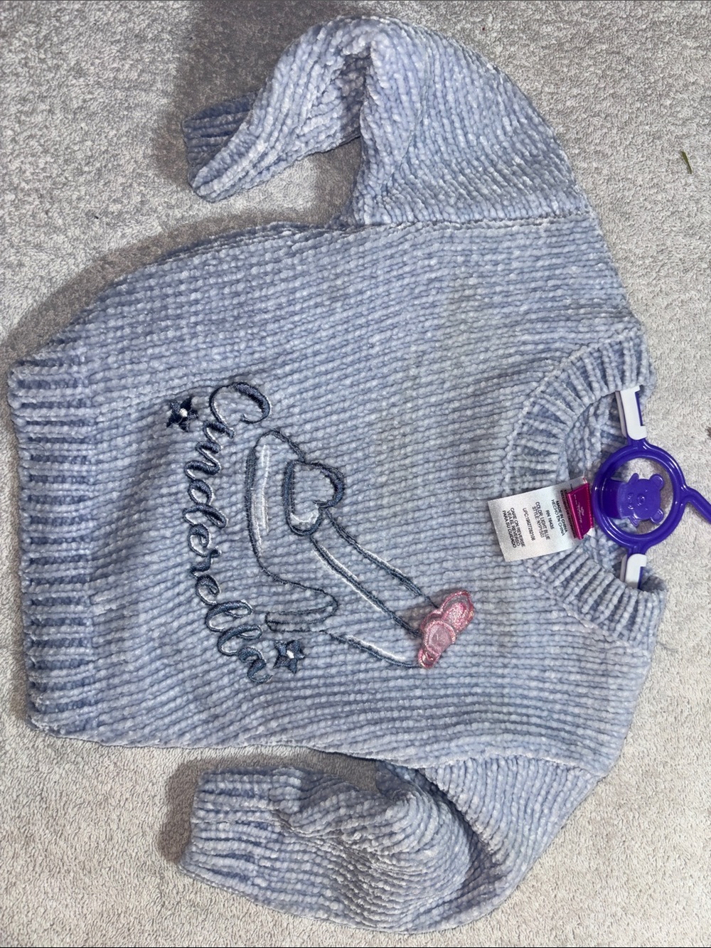 Disney Light Blue Chenille Sweater with Pink Ballet Shoe Accent